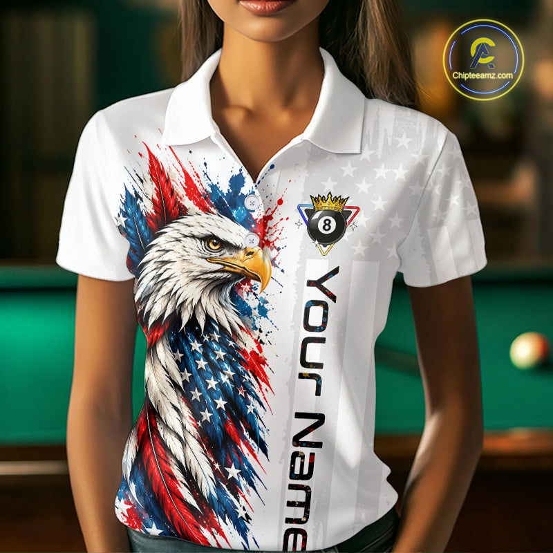 Custom White Eagle American Flag 8 Ball Shirt Billiard Team Shirts Billiard Jersey for Men NNT332