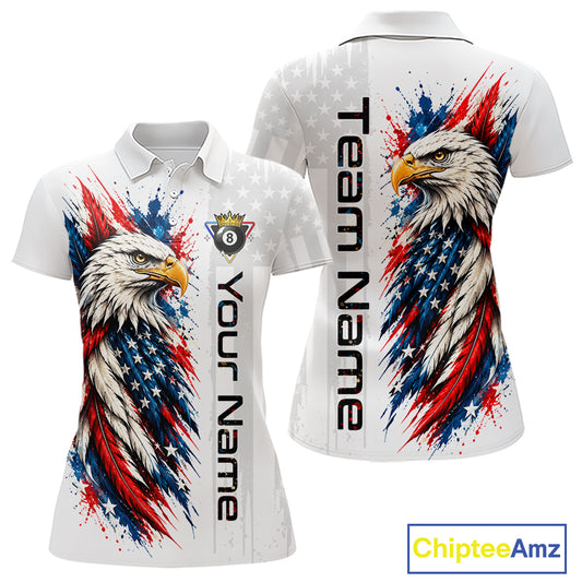 Custom White Eagle American Flag 8 Ball Shirt Billiard Team Shirts Billiard Jersey for Women NNT332