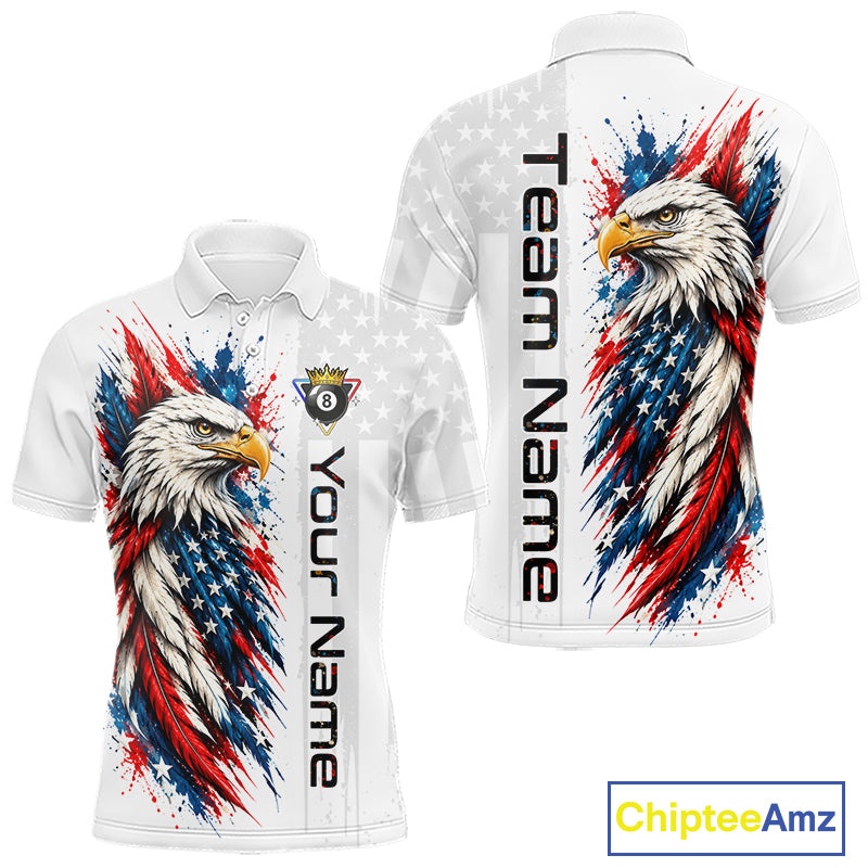 Custom White Eagle American Flag 8 Ball Shirt Billiard Team Shirts Billiard Jersey for Men NNT332