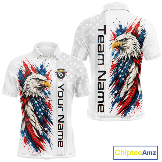 Custom White Eagle American Flag 8 Ball Shirt Billiard Team Shirts Billiard Jersey for Men NNT332
