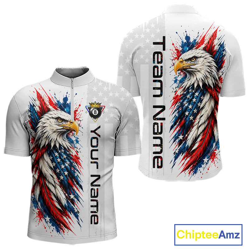 Custom White Eagle American Flag 8 Ball Shirt Billiard Team Shirts Billiard Jersey for Men NNT332