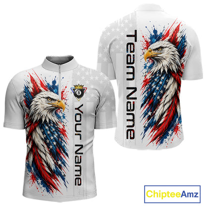 Custom White Eagle American Flag 8 Ball Shirt Billiard Team Shirts Billiard Jersey for Men NNT332