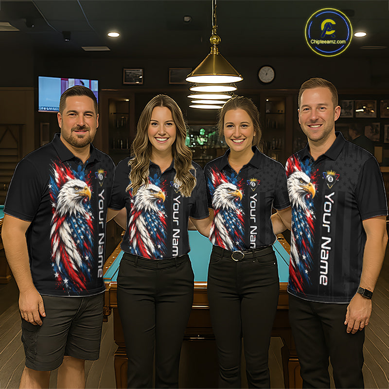 Custom Black Eagle American Flag 8 Ball Shirt Billiard Team Shirts Billiard Jersey for Men NNT332