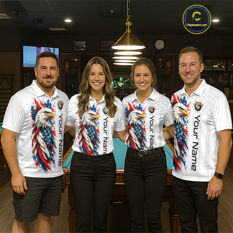 Custom White Eagle American Flag 8 Ball Shirt Billiard Team Shirts Billiard Jersey for Men NNT332