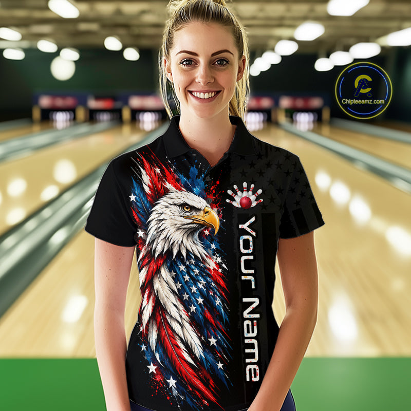Custom American Eagle Bowling Jerseys for Women Bowling League Patriotic Team Jersey Gift HNT610