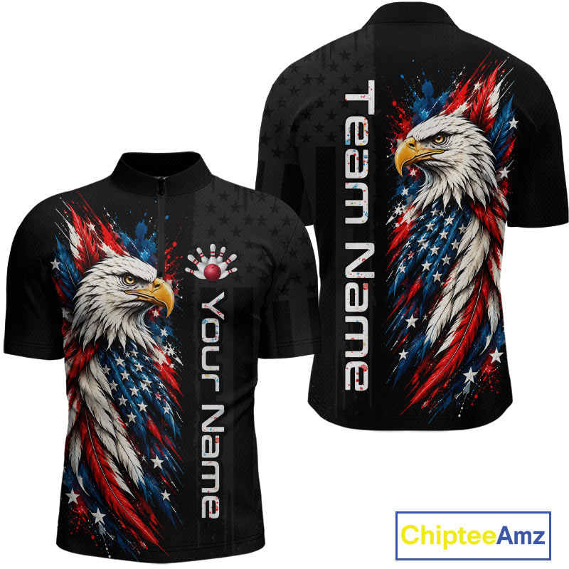 Custom American Eagle Bowling Jerseys for Men Bowling League Patriotic Team Jersey Gift HNT610