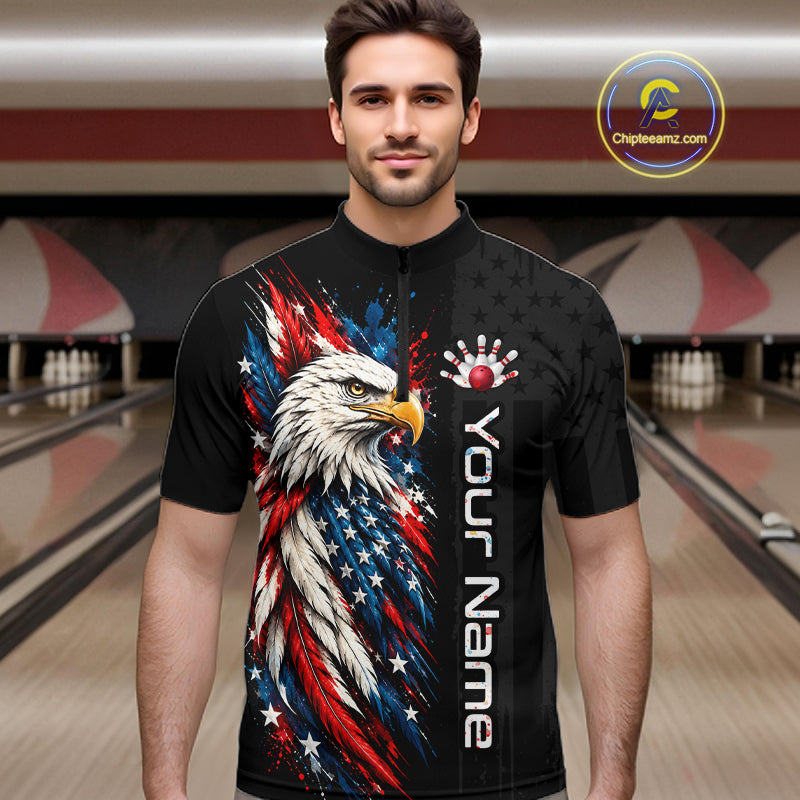 Custom American Eagle Bowling Jerseys for Men Bowling League Patriotic Team Jersey Gift HNT610