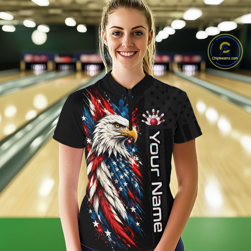 Custom American Eagle Bowling Jerseys for Women Bowling League Patriotic Team Jersey Gift HNT610