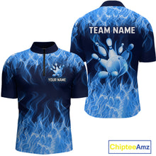 Load image into Gallery viewer, Custom Blue Flame Bowling Jersey for Men Polo &amp; 1/4 Zip Bowling Team Shirts Bowling League HNT150