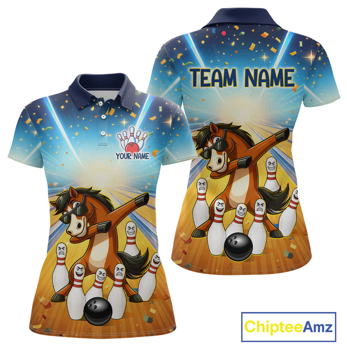 Funny Horse Bowling Jersey for Women Custom Bowling Team Shirts Bowling League Polo & 1/4 Zip HNT182