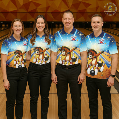Funny Horse Bowling Jersey for Women Custom Bowling Team Shirts Bowling League Polo & 1/4 Zip HNT182