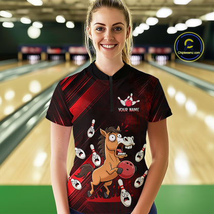 Custom Red Funny Horse Bowling Jersey for Women Bowling Team Shirts Bowling Tournament HNT184