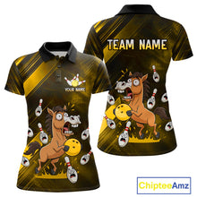 Load image into Gallery viewer, Custom Yellow Funny Horse Bowling Jersey for Women Bowling Team Shirts Bowling Tournament HNT184