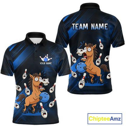 Custom Blue Funny Horse Bowling Jersey for Men Bowling Team Shirts Bowling Tournament HNT184