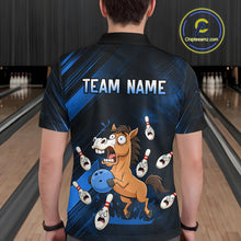 Load image into Gallery viewer, Custom Blue Funny Horse Bowling Jersey for Men Bowling Team Shirts Bowling Tournament HNT184