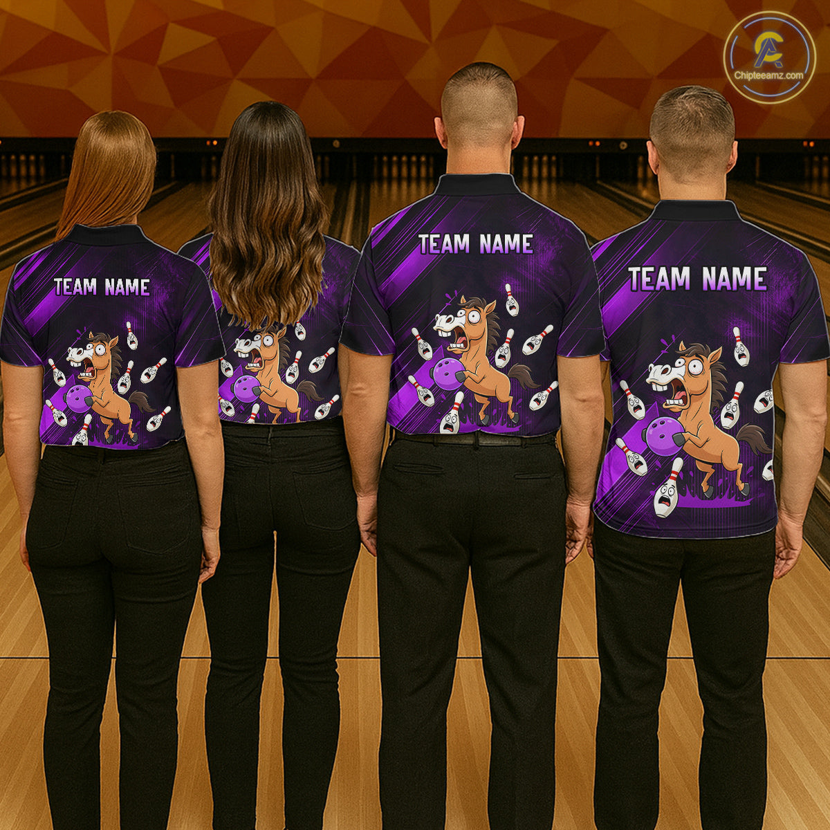 Custom Purple Funny Horse Bowling Jersey for Men Bowling Team Shirts Bowling Tournament HNT184