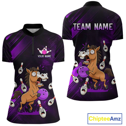 Custom Purple Funny Horse Bowling Jersey for Women Bowling Team Shirts Bowling Tournament HNT184