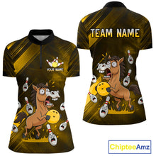Load image into Gallery viewer, Custom Yellow Funny Horse Bowling Jersey for Women Bowling Team Shirts Bowling Tournament HNT184