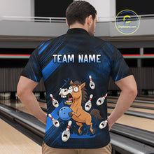 Load image into Gallery viewer, Custom Blue Funny Horse Bowling Jersey for Men Bowling Team Shirts Bowling Tournament HNT184
