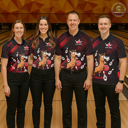 Custom Red Funny Horse Bowling Jersey for Women Bowling Team Shirts Bowling Tournament HNT184