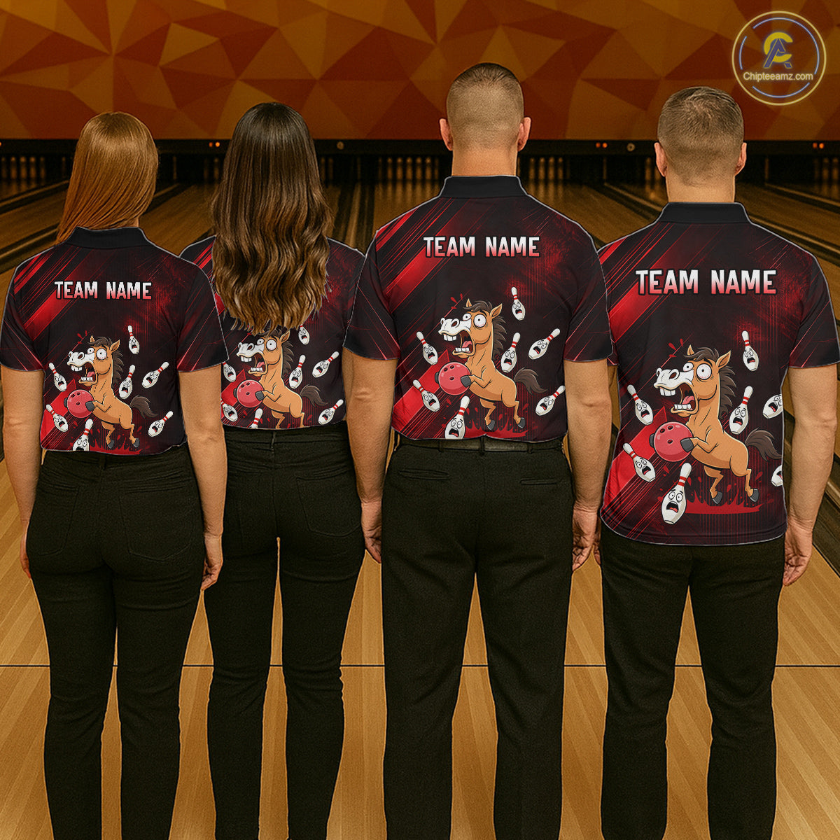 Custom Red Funny Horse Bowling Jersey for Men Bowling Team Shirts Bowling Tournament HNT184