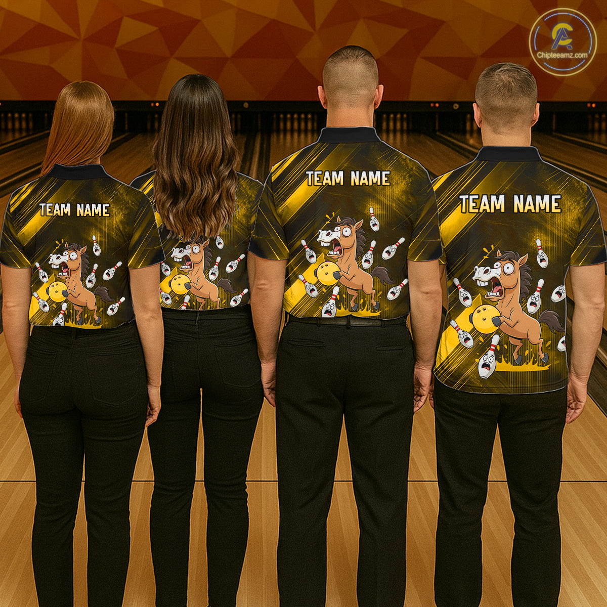 Custom Yellow Funny Horse Bowling Jersey for Men Bowling Team Shirts Bowling Tournament HNT184