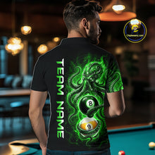 Load image into Gallery viewer, Man wearing a black t-shirt with green graphic design and 'Team Name' text, in a pool hall setting.