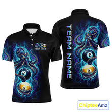 Load image into Gallery viewer, Black polo shirt with colorful design featuring numbers 8 and 9, and 'Team Name' text on a white background.