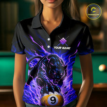 Load image into Gallery viewer, Person wearing a black shirt with a panther and pool ball design, with a blurred background of a pool table.