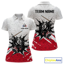 Load image into Gallery viewer, Customizable polo shirt with 8-ball design on a white background, featuring 'Chiptee Amz' branding.