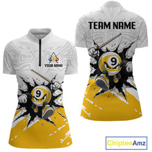 Load image into Gallery viewer, Two views of a sports jersey with billiard ball design and customizable text, featuring the brand 'Chiptee Amz'.