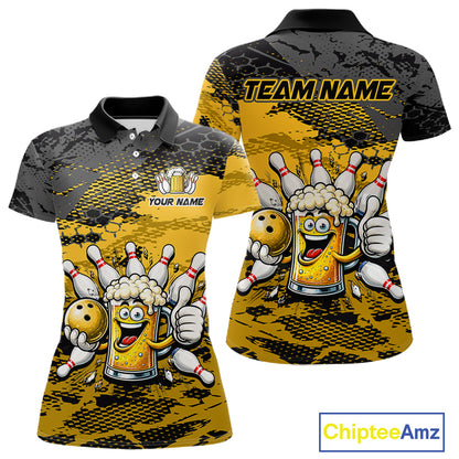 Yellow Funny Beer Bowling Shirts for Women Bowling Team Jersey for Bowlers Polo & 1/4 Zip Shirt HNT527