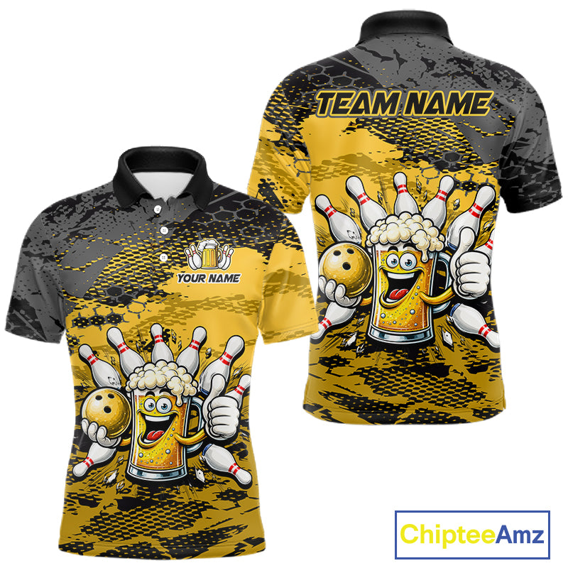 Yellow Funny Beer Bowling Shirts for Men Bowling Team Jersey for Bowlers Polo & 1/4 Zip Shirt HNT527