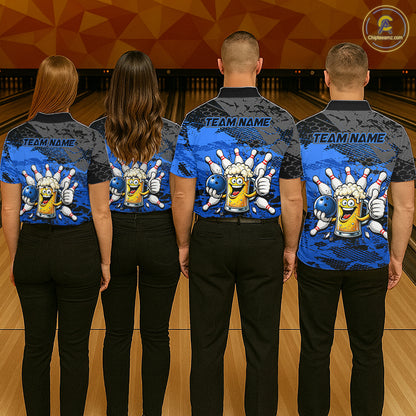 Blue Funny Beer Bowling Shirts for Women Bowling Team Jersey for Bowlers Polo & 1/4 Zip Shirt HNT527