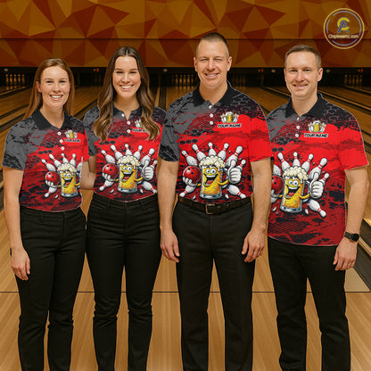 Red Funny Beer Bowling Shirts for Women Bowling Team Jersey for Bowlers Polo & 1/4 Zip Shirt HNT527