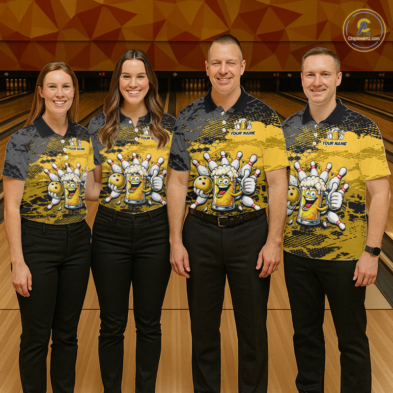 Yellow Funny Beer Bowling Shirts for Women Bowling Team Jersey for Bowlers Polo & 1/4 Zip Shirt HNT527