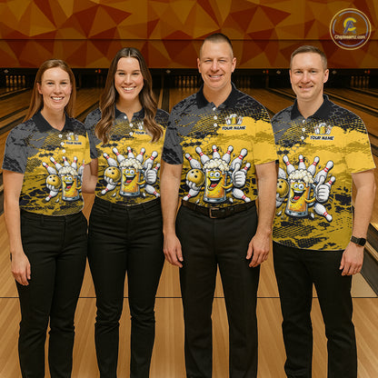 Yellow Funny Beer Bowling Shirts for Men Bowling Team Jersey for Bowlers Polo & 1/4 Zip Shirt HNT527