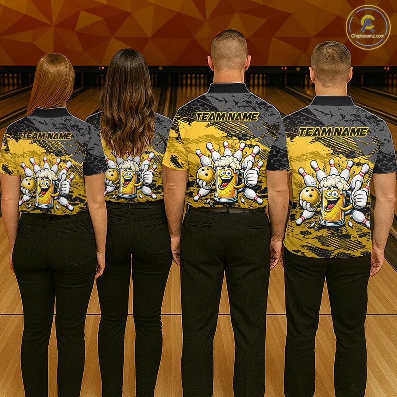 Yellow Funny Beer Bowling Shirts for Women Bowling Team Jersey for Bowlers Polo & 1/4 Zip Shirt HNT527