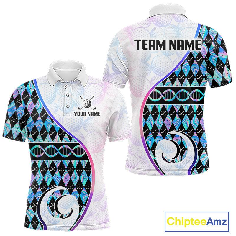 Custom Holograpic Argyle Pattern Golf Mens Golf Polo Shirt Team Golf Shirts Golf Gifts NNT300