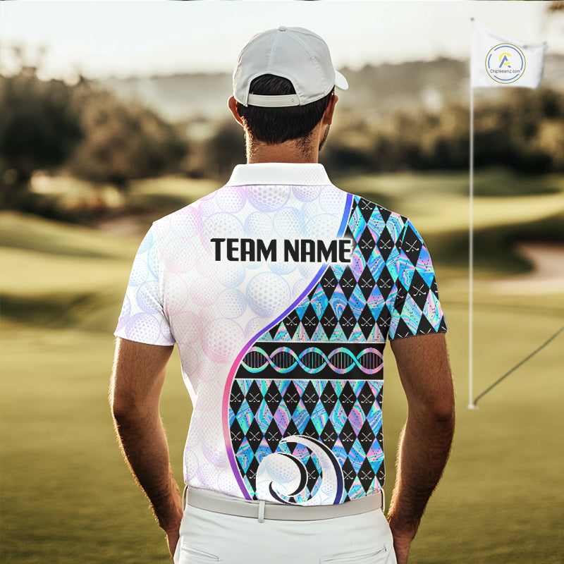 Custom Holograpic Argyle Pattern Golf Mens Golf Polo Shirt Team Golf Shirts Golf Gifts NNT300