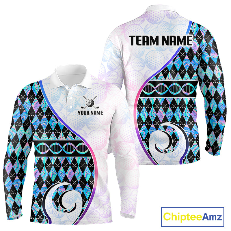 Custom Holograpic Argyle Pattern Golf Mens Golf Polo Shirt Team Golf Shirts Golf Gifts NNT300