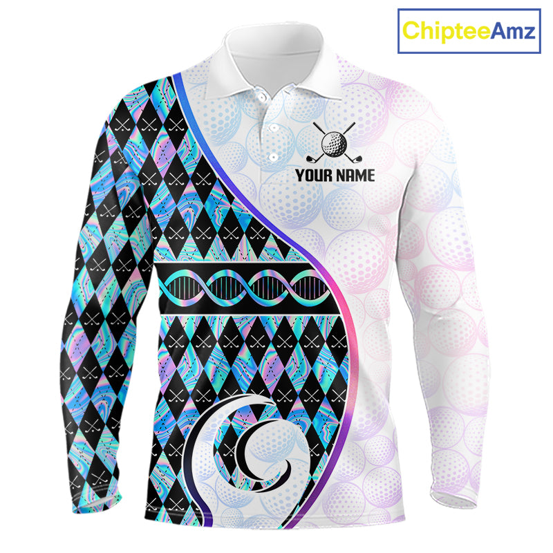 Custom Holograpic Argyle Pattern Golf Mens Golf Polo Shirt Team Golf Shirts Golf Gifts NNT300