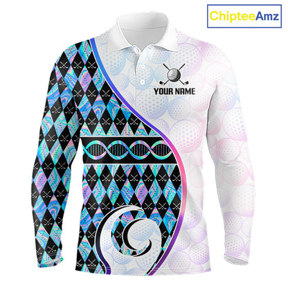 Custom Holograpic Argyle Pattern Golf Mens Golf Polo Shirt Team Golf Shirts Golf Gifts NNT300