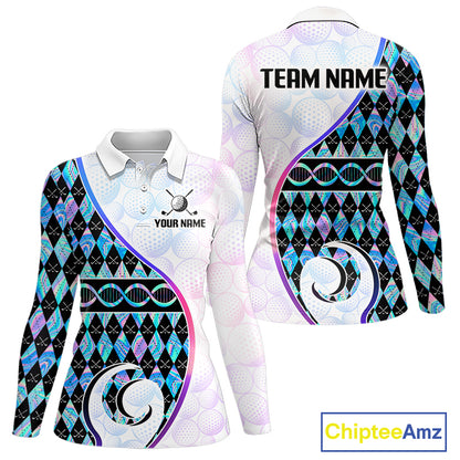 Custom Holograpic Argyle Pattern Golf Womens Golf Polo Shirt Team Golf Shirts Golf Gifts NNT300