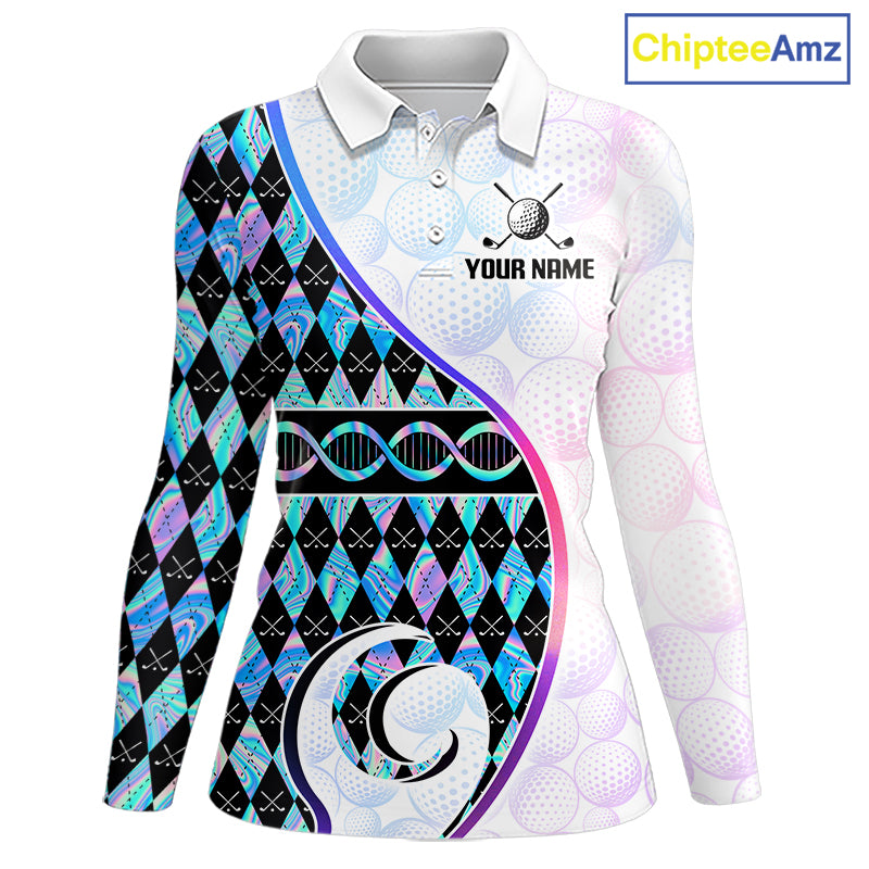 Custom Holograpic Argyle Pattern Golf Womens Golf Polo Shirt Team Golf Shirts Golf Gifts NNT300