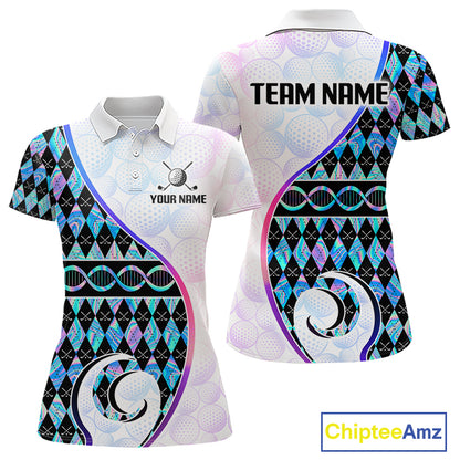 Custom Holograpic Argyle Pattern Golf Womens Golf Polo Shirt Team Golf Shirts Golf Gifts NNT300