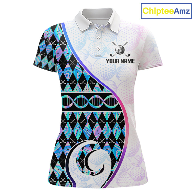 Custom Holograpic Argyle Pattern Golf Womens Golf Polo Shirt Team Golf Shirts Golf Gifts NNT300