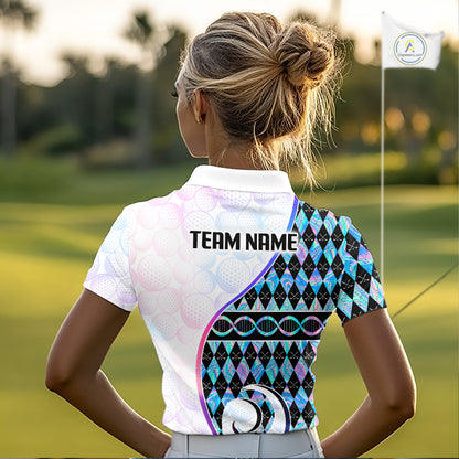 Custom Holograpic Argyle Pattern Golf Womens Golf Polo Shirt Team Golf Shirts Golf Gifts NNT300