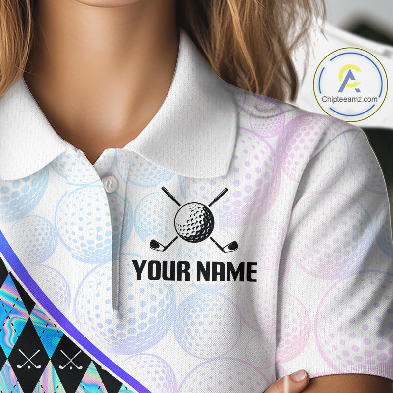 Custom Holograpic Argyle Pattern Golf Womens Golf Polo Shirt Team Golf Shirts Golf Gifts NNT300