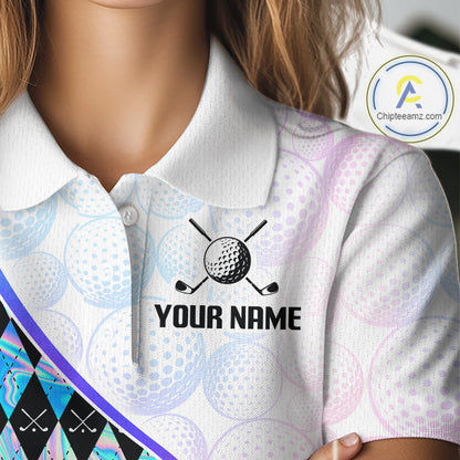 Custom Holograpic Argyle Pattern Golf Womens Golf Polo Shirt Team Golf Shirts Golf Gifts NNT300